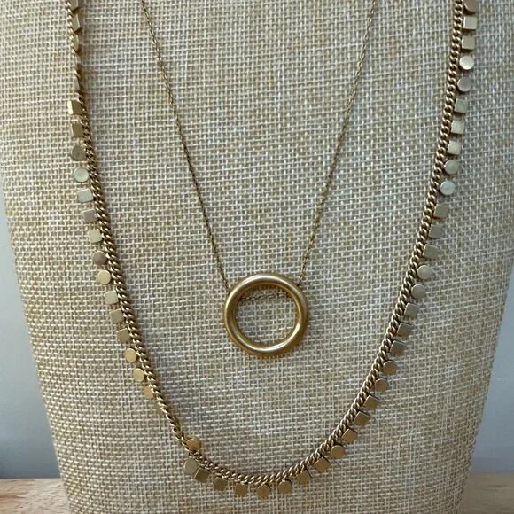 Madewell Two Gold-Tone Necklaces Long and One Bracelet With Circular Pendant - Picture 2 of 6